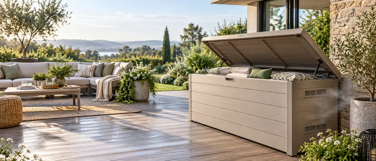 Meubles de jardin rangement : la ventilation protège vos coussins de l’humidité