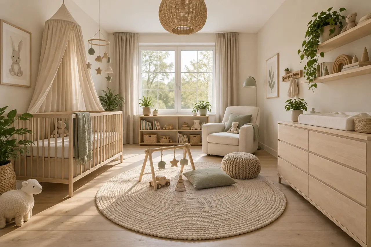 Une chambre de bébé mixte et neutre gagne en douceur avec une palette calme et un mobilier évolutif